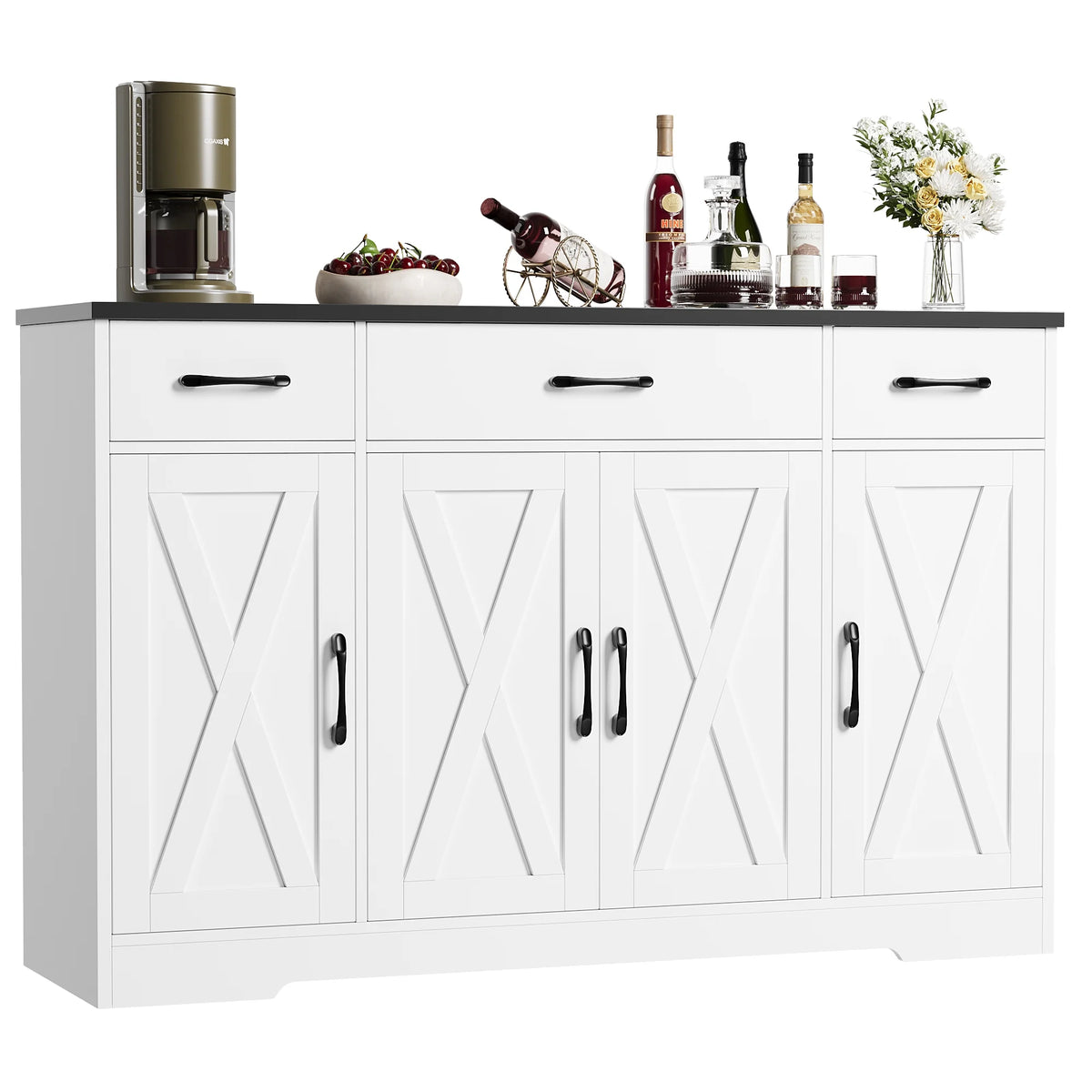 Black & White 4-Door 3-Drawer Wood Sideboard E1489