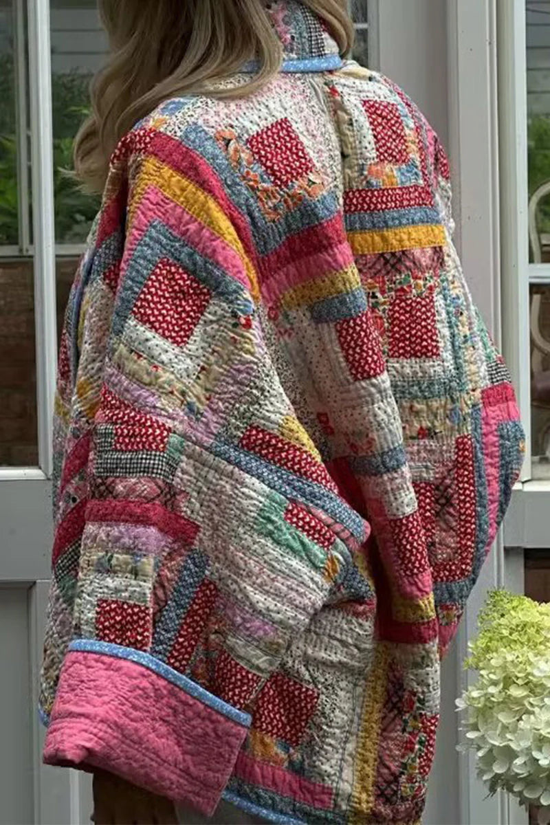 Vintage Geometric Printing Scarf Collar Outerwear F189