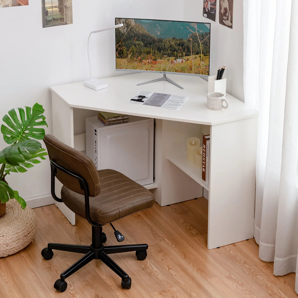 Corner Computer Desk with Storage Shelf F1846