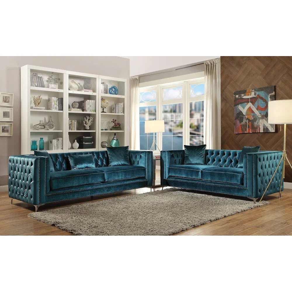 Dark Teal Velvet Tufted Loveseat K26092