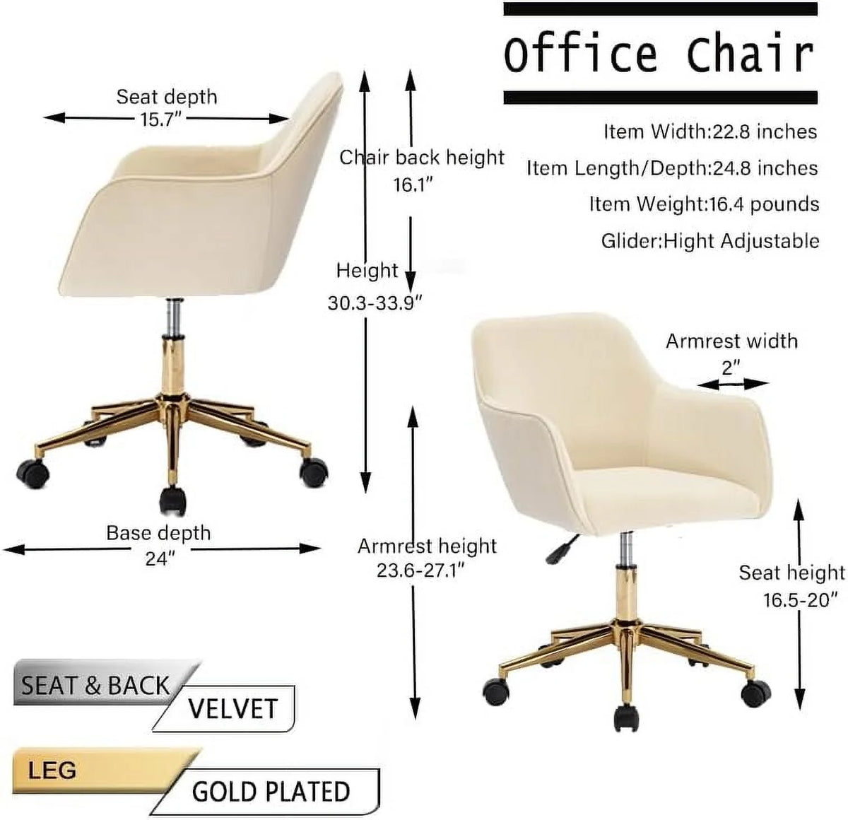 Velvet Desk Chair with Woven Backrest and Gold Base B748756