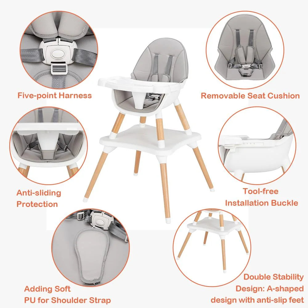 Wooden Gray Convertible High Chair H581