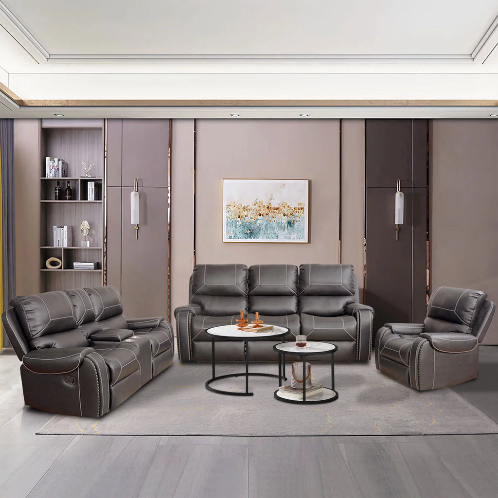 3-Seater Reclining Faux Leather Sofa with Drop-Down Table and Cup Holders F812