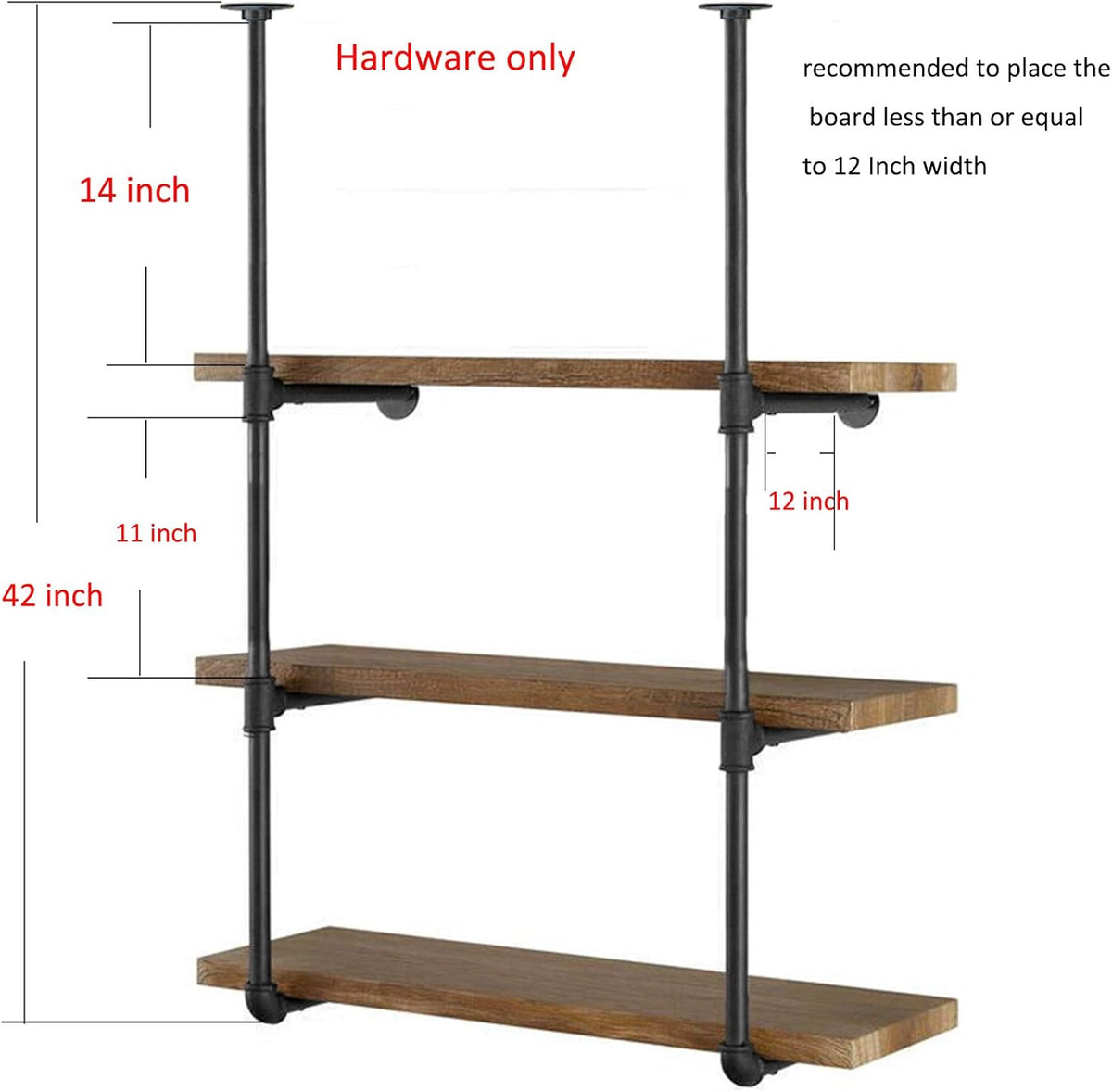 Industrial Wall Mount Iron Pipe Shelf 2 Pc 4 Tier Black H8142