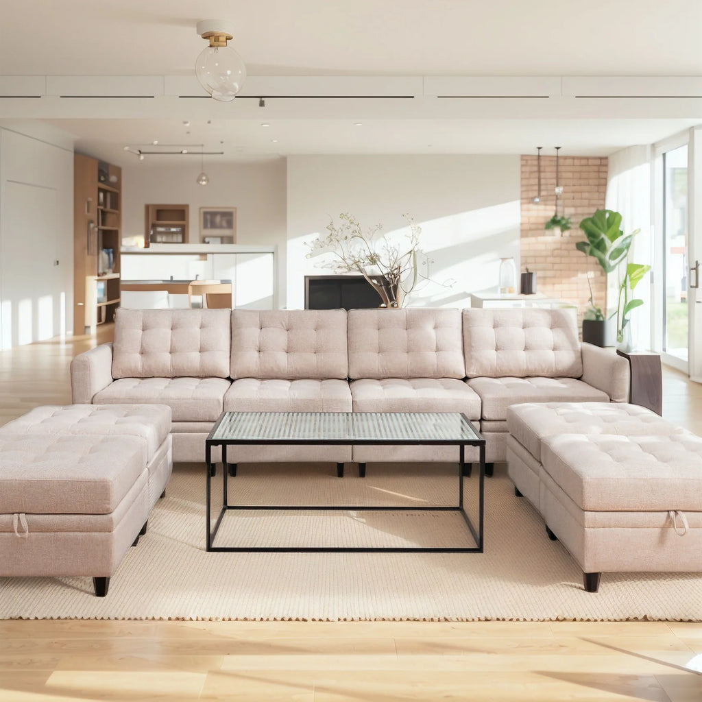 Dark Grey Convertible Sectional Sofa with Storage Ottomans M62808
