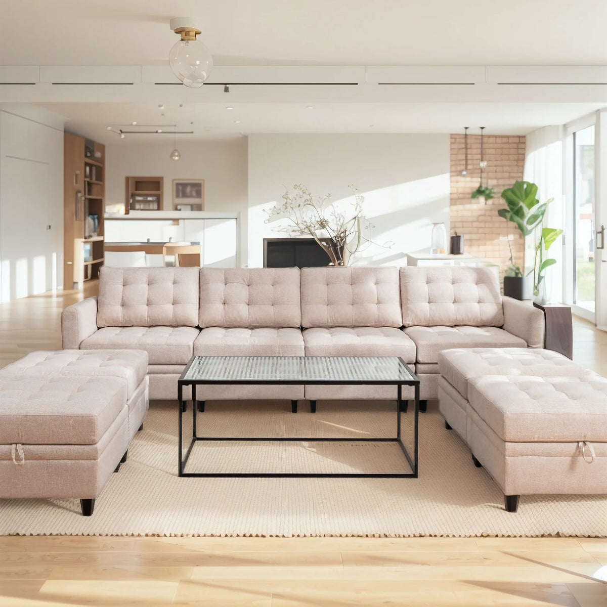 Dark Grey Convertible Sectional Sofa with Storage Ottomans M62808