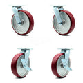 8 inch Poly on Aluminum Swivel Caster Set with Roller Bearings 2 Brakes Z115616