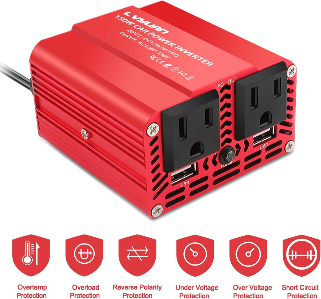 150W Car Power Inverter 12V to 110V AC with Dual USB L10290