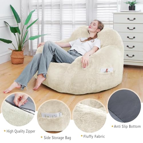 Oversized Beige Memory Foam Bean Bag Chair K477