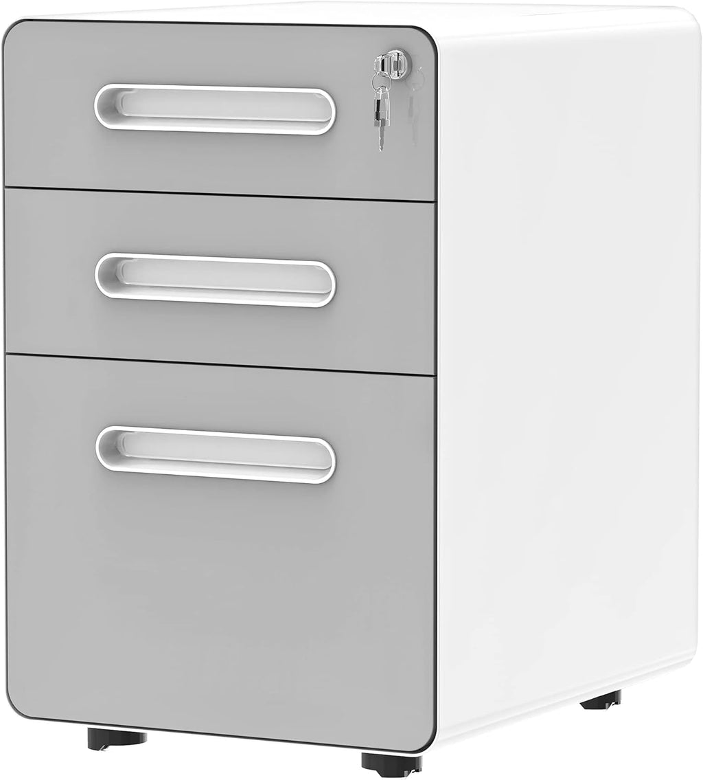 3 Drawer White Metal Rolling File Cabinet with Lock L943562