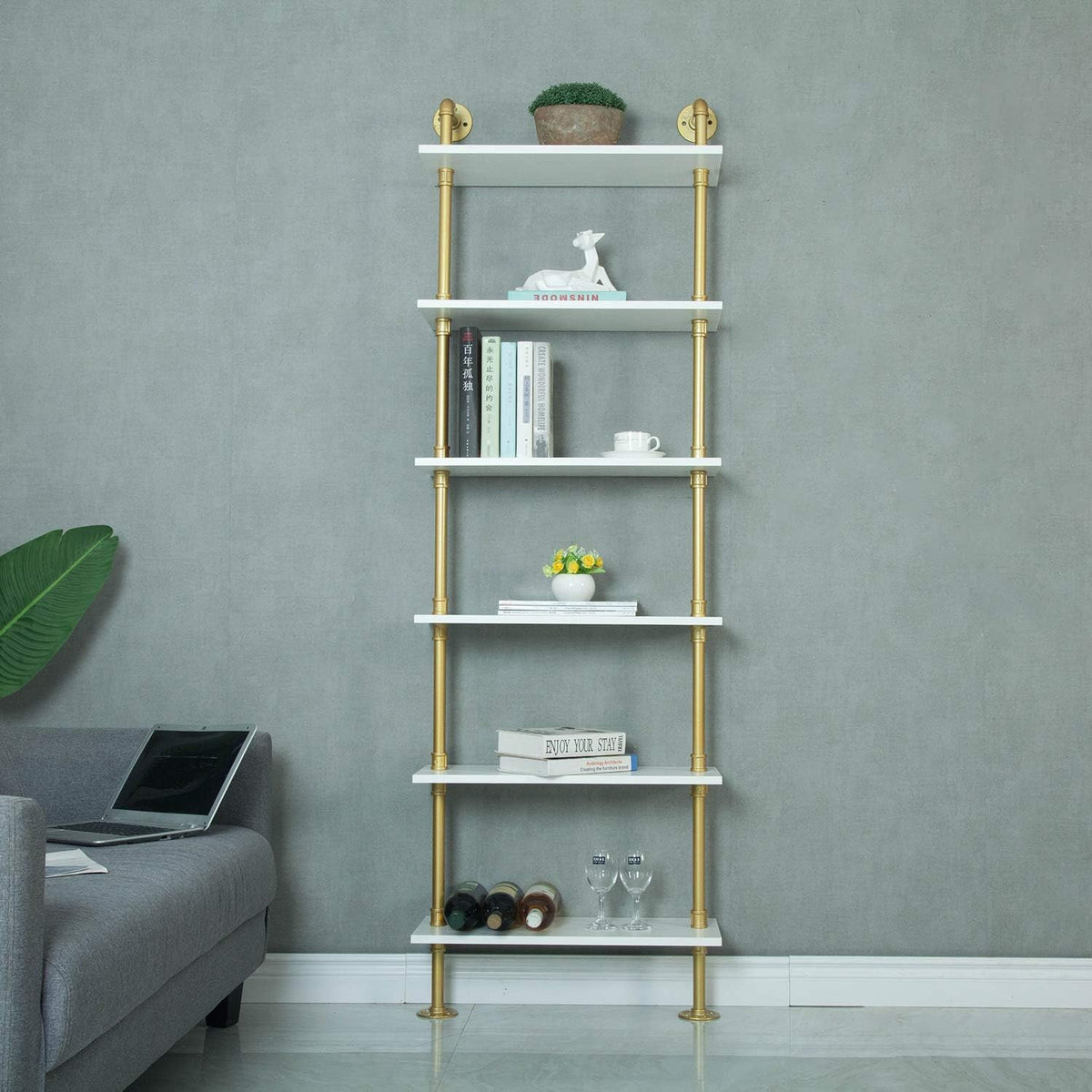 6-Tiers Wood Ladder Shelf Bookcase D7512