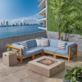 7 Piece Acacia Wood Sectional Sofa Set with Cushions and Fire Pit C460