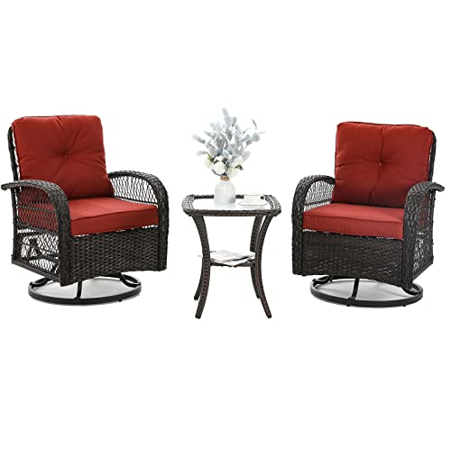 3 Pieces Wicker Patio Furniture Set with Swivel Glider Rocker and Table P798391