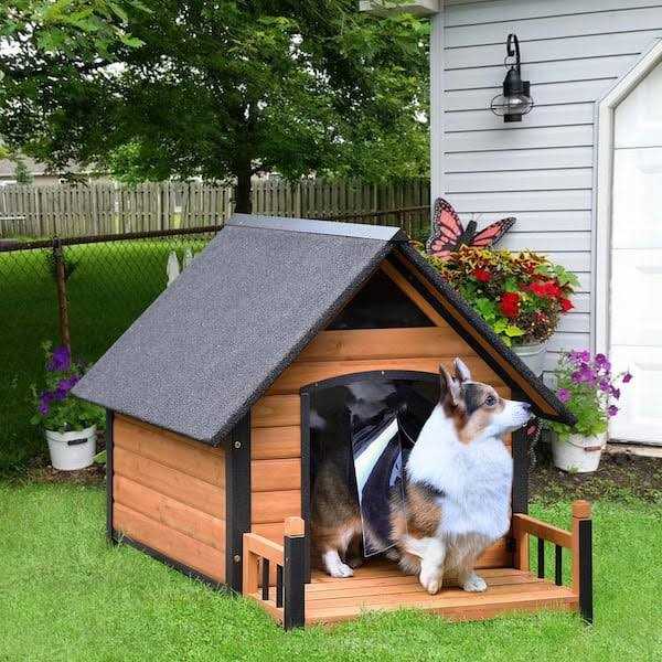 Outdoor Dog House with Porch Iron Frame E5948