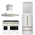 48 In. Gas Range, Range Hood, Refrigerator, Dishwasher with Champagne Bronze Accents Y468124
