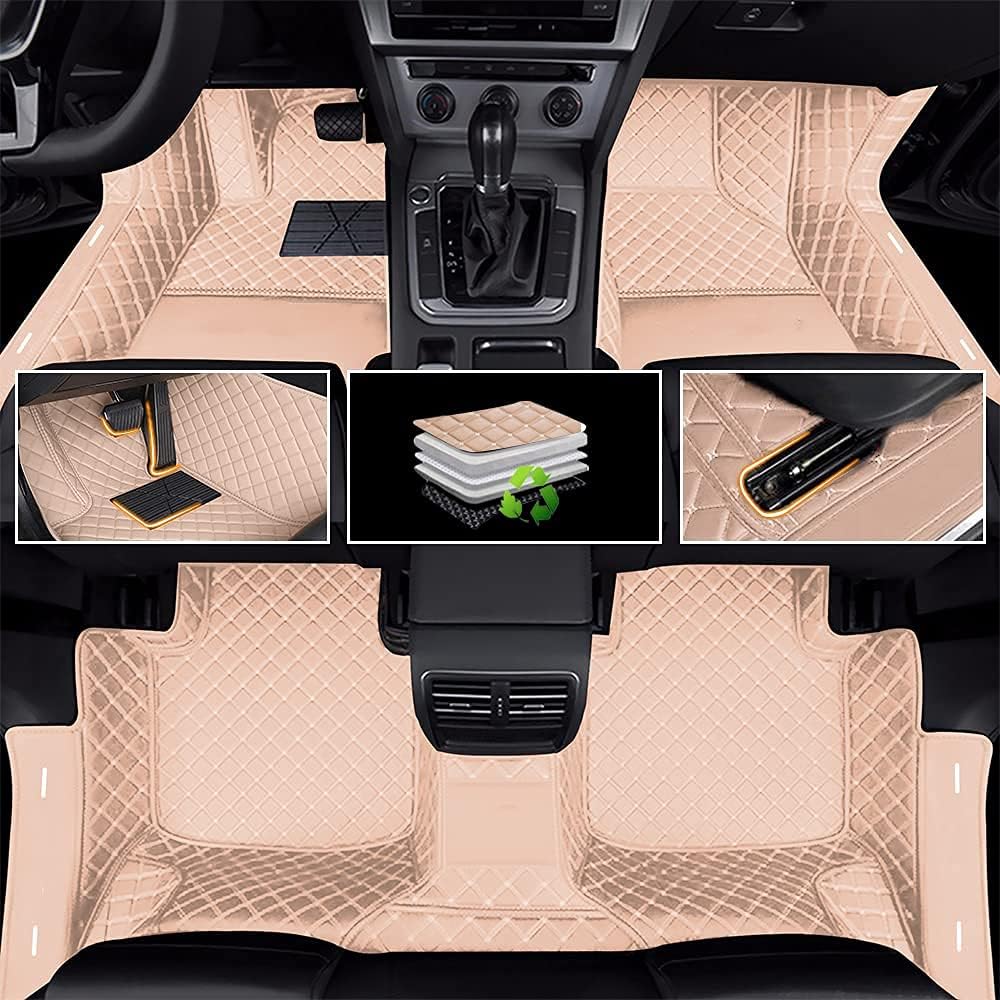 Car Floor Mats Luxury Leather Non-Slip Front & Rear All Weather Red Z11233