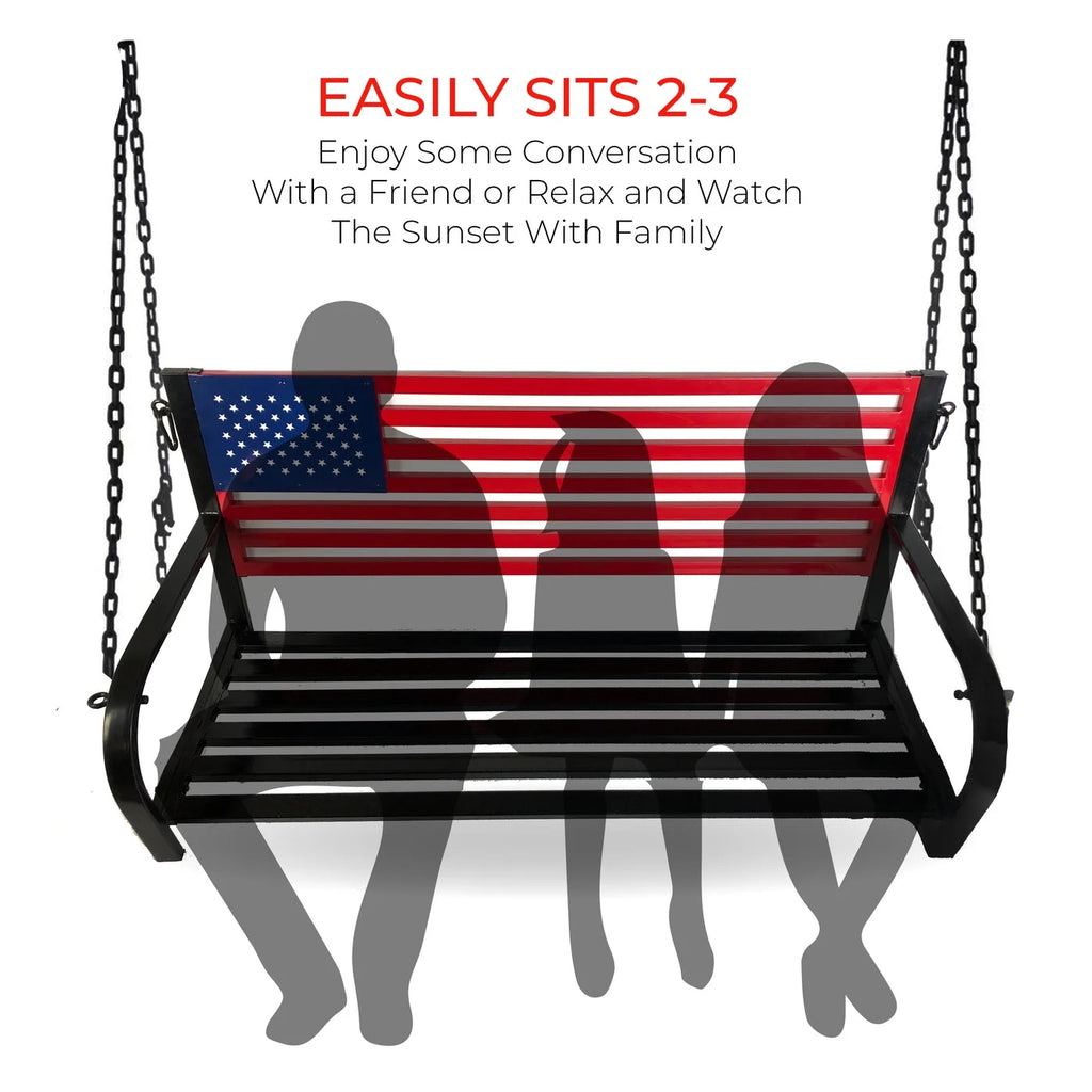 American Flag Outdoor Porch Swing with Hanging Chains L5603