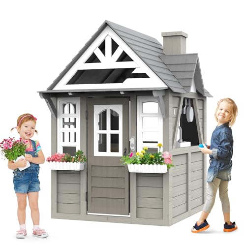 Kids Wooden Playhouse with Sink, Stove and Cookware D511