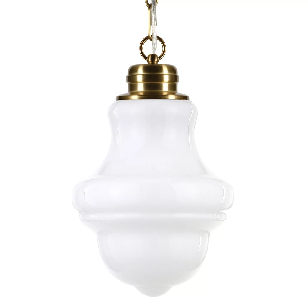 1-Light Brass Pendant with Milk White Glass Shade D118