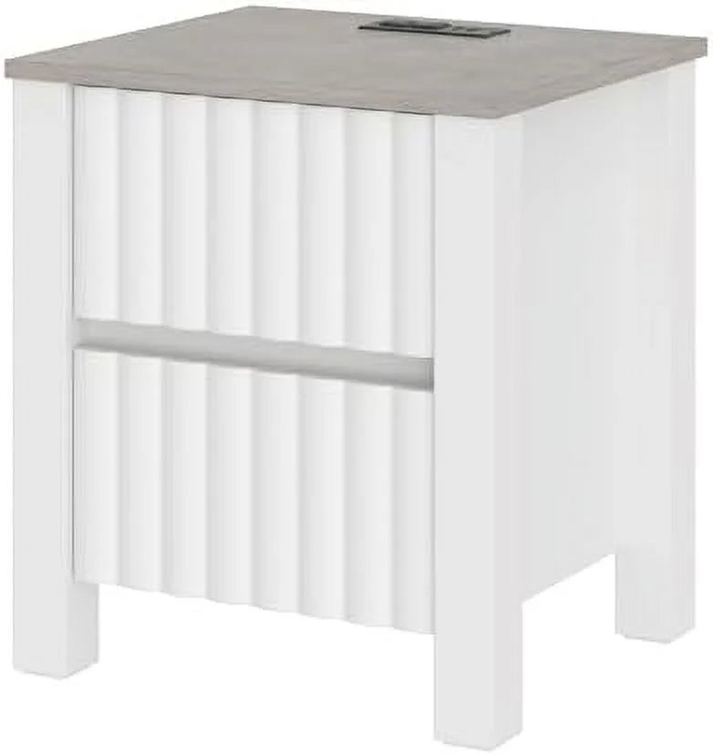 White 2 Drawer End Table with Charging Station W33813