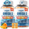 Vegan Omega 3 Gummies 1280mg with Vitamin D3 K2, Algae EPA DHA, Sugar Free, 2 Pack C53288