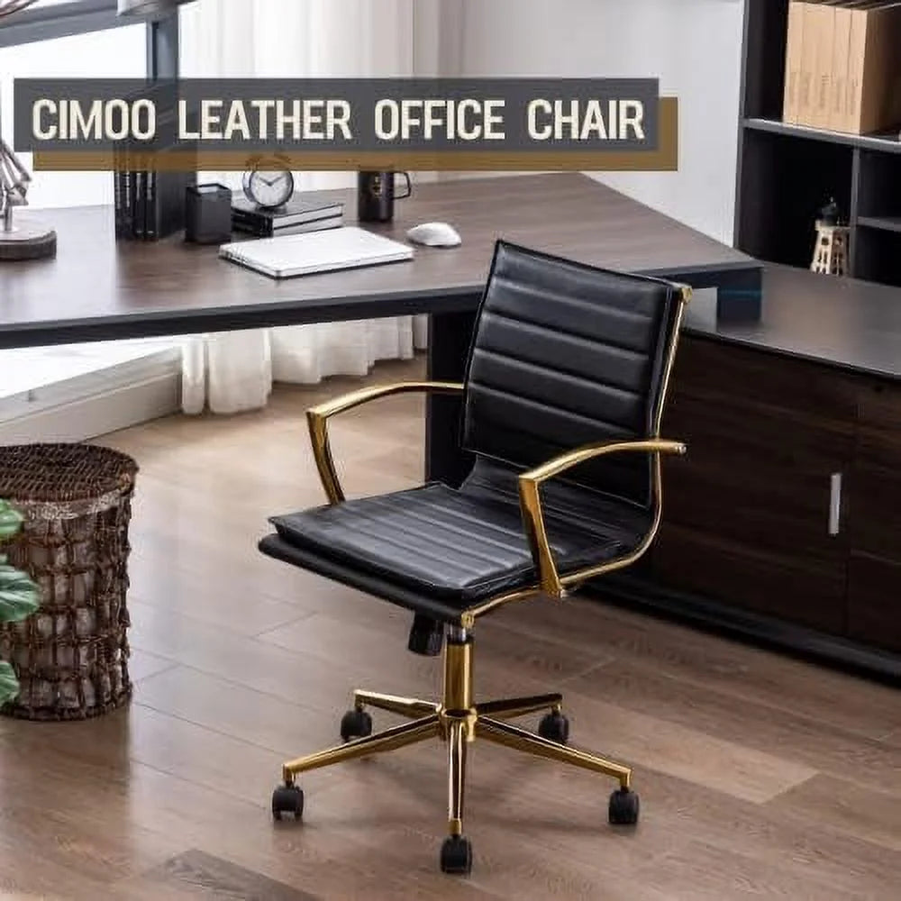 Beige Leather Office Chair with Wheels W8340
