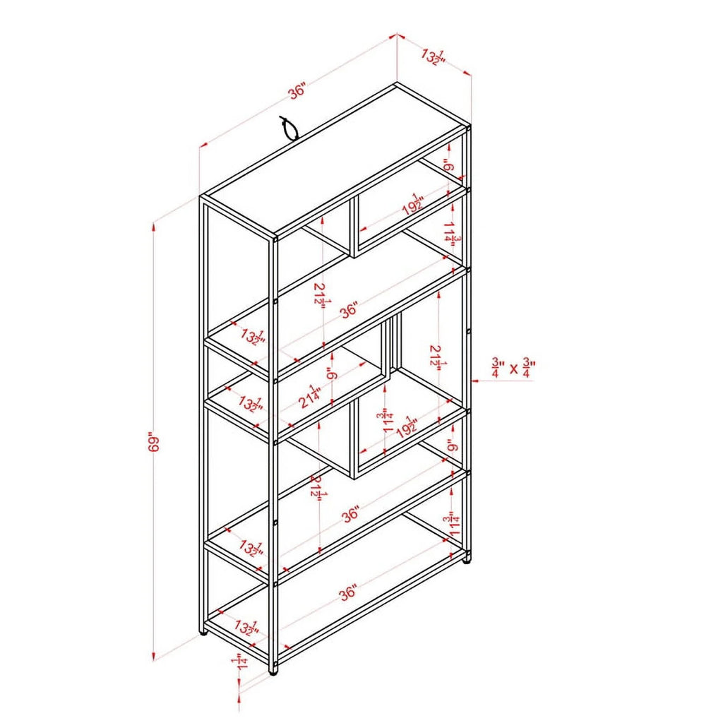 Industrial Metal 6-Shelf Bookcase V713