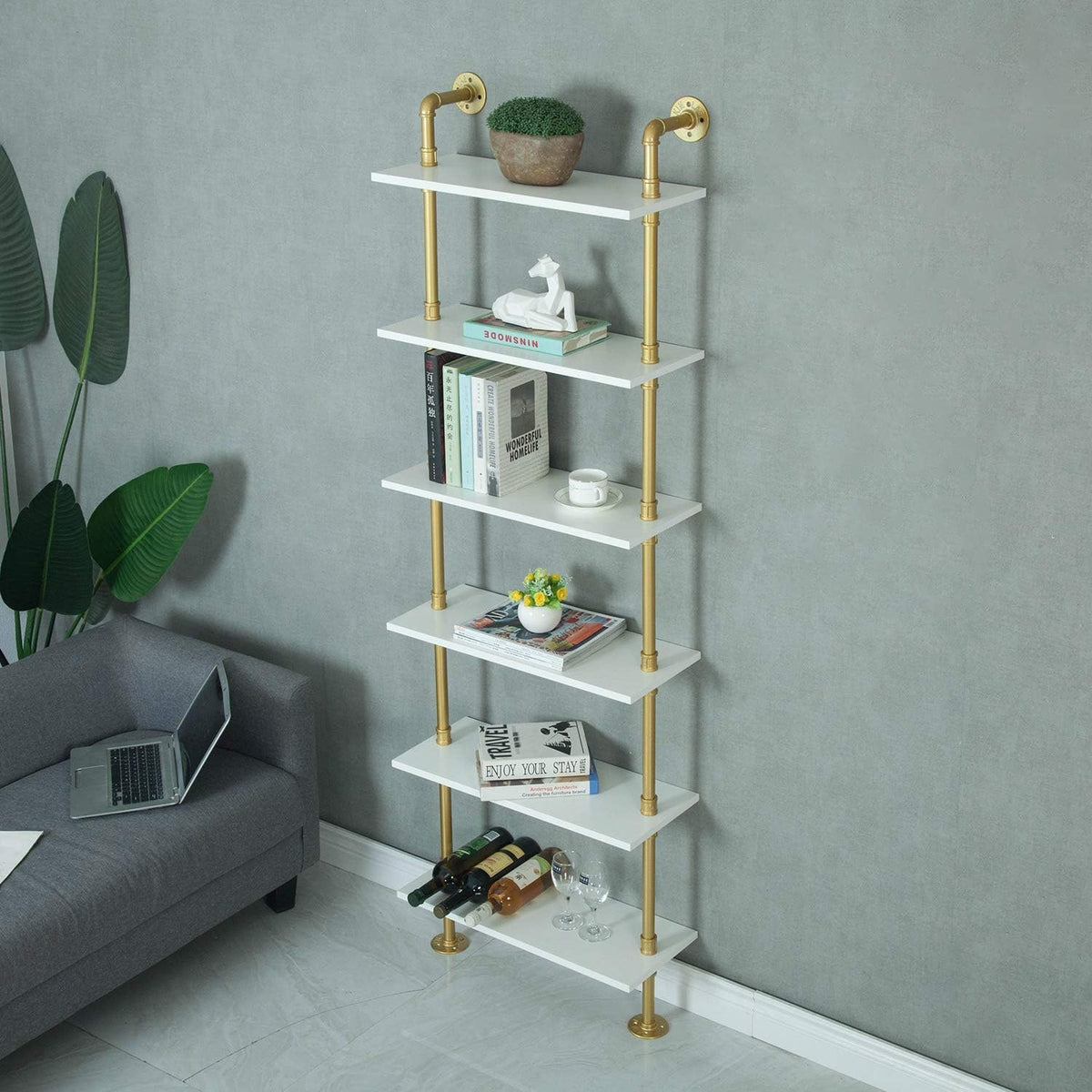 6-Tiers Wood Ladder Shelf Bookcase D7512