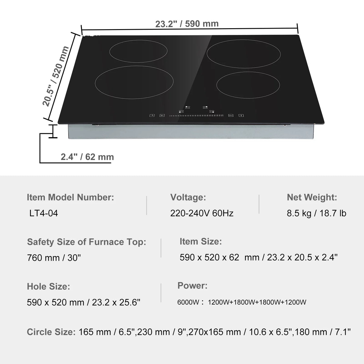 8600W Built-in Electric Ceramic Cooktop 5 Burners Q869015