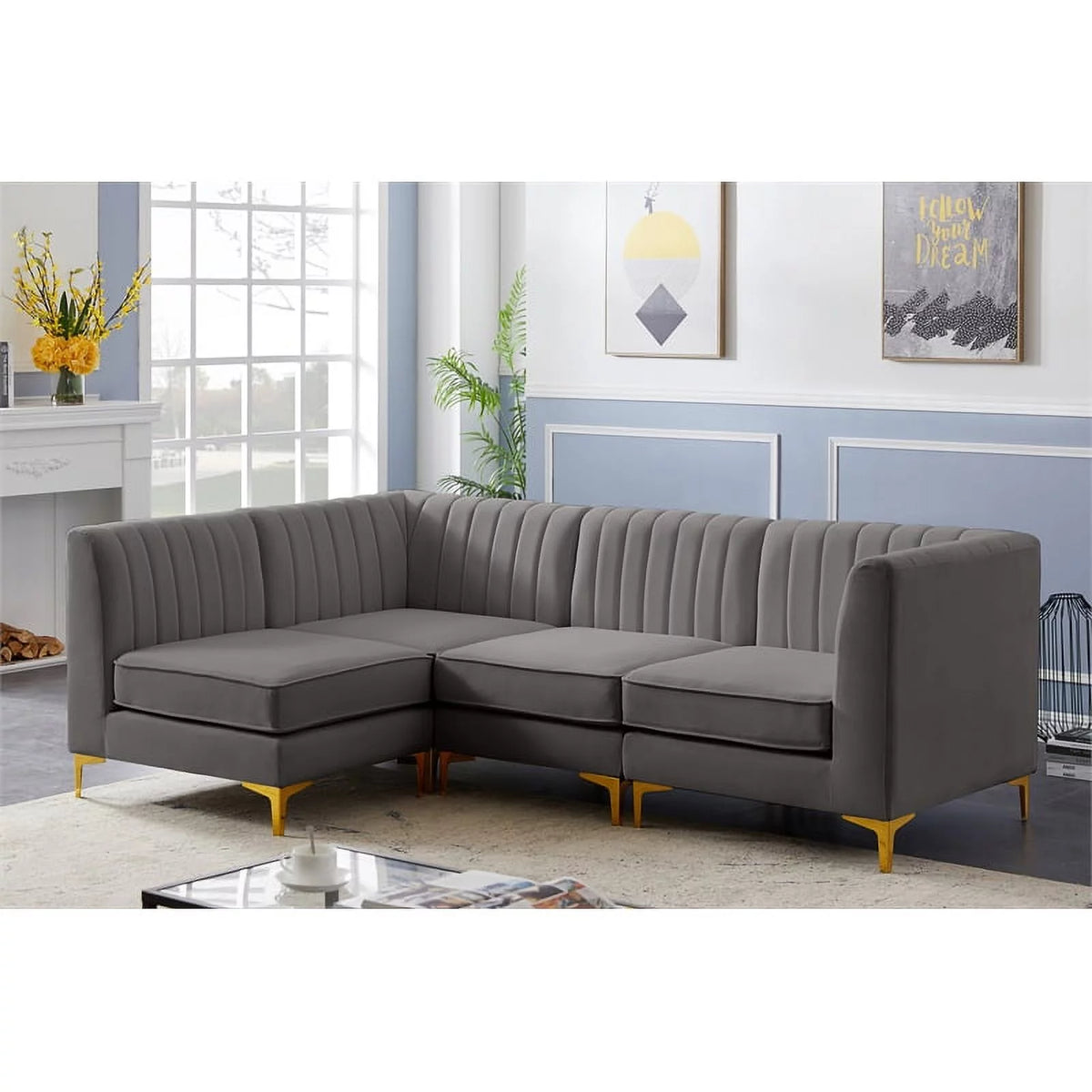 Grey Velvet Modular Sectional B571261