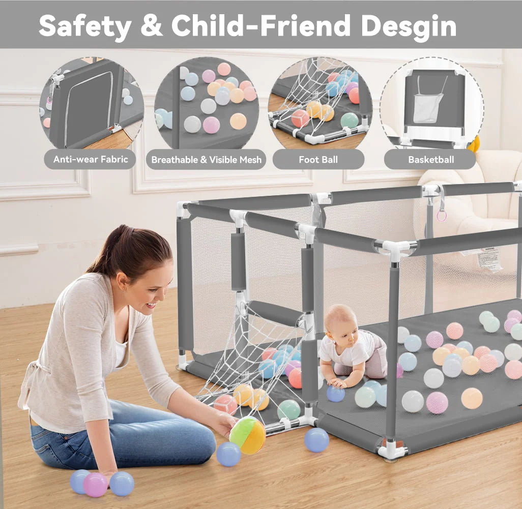 71x48inch Large Gray Baby Playpen F320170