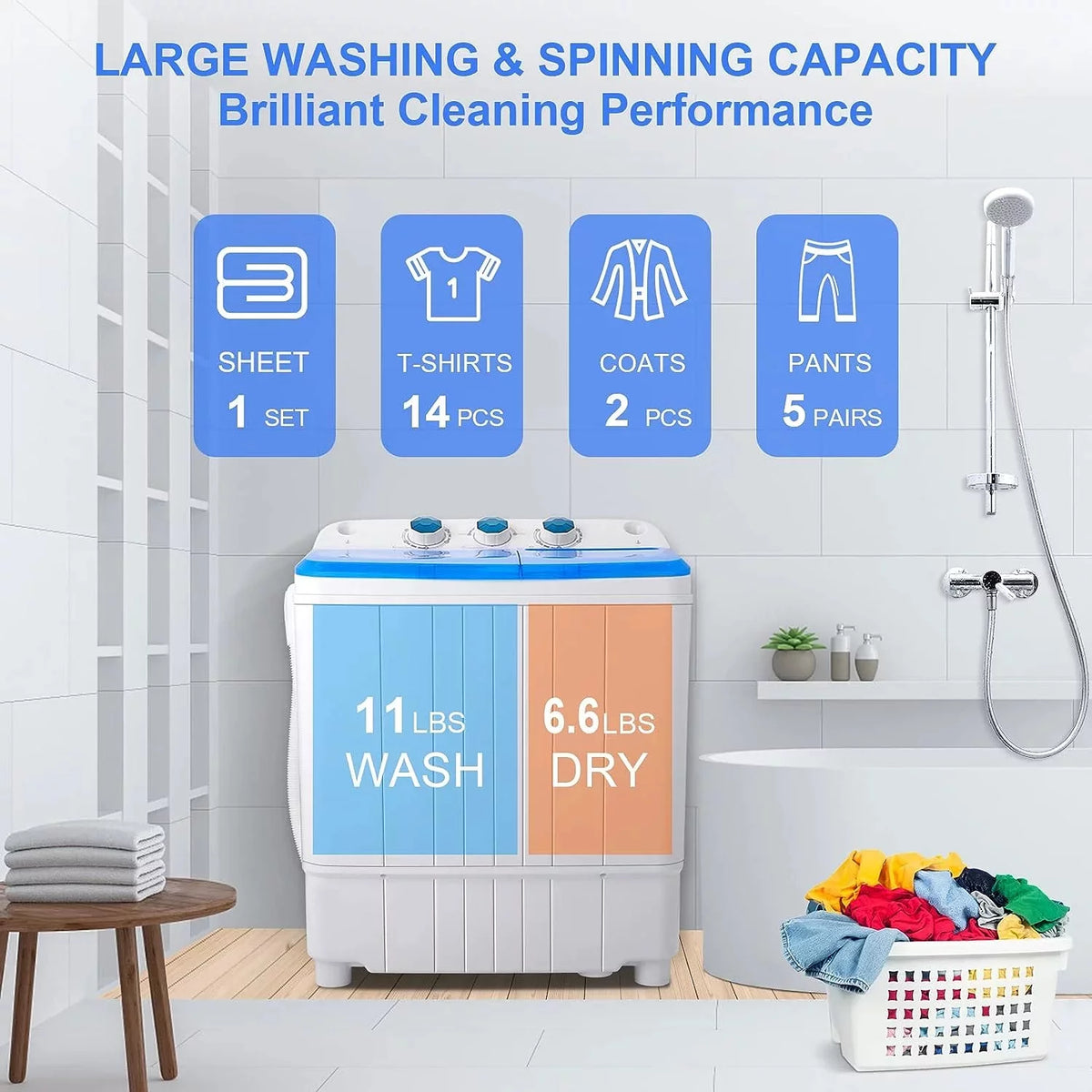 Portable 17.6lbs Twin Tub Washing Machine Y65721