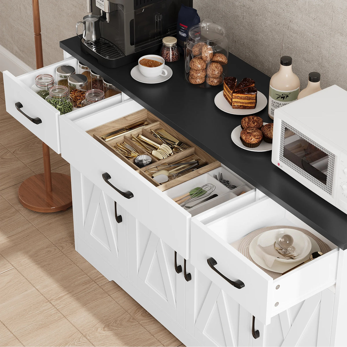 Black & White 4-Door 3-Drawer Wood Sideboard E1489