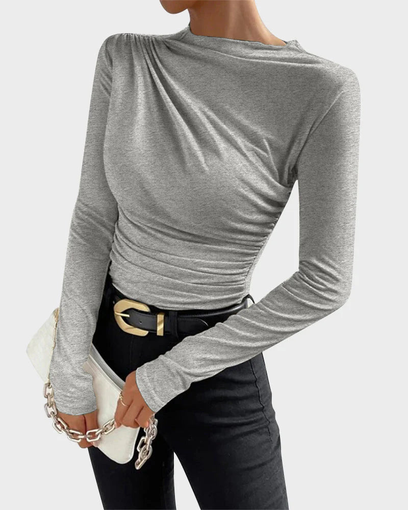 Slim Fit Ruched High-Neck T-Shirt Top V61120