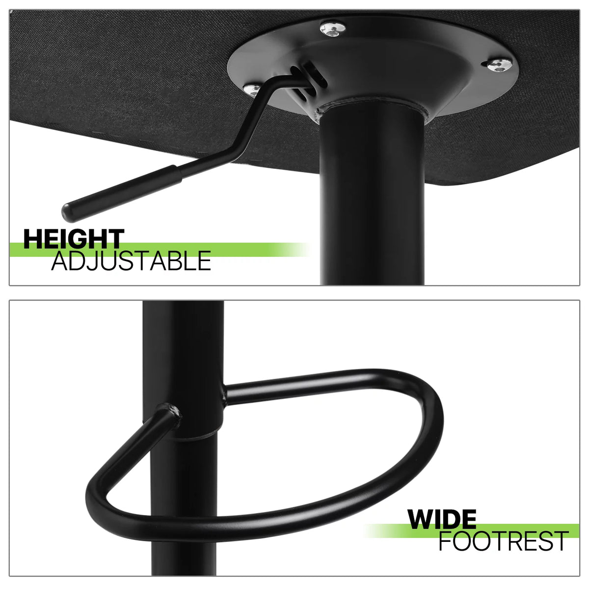 Set of 2 Adjustable Height Black Faux Leather Swivel Bar Stools C9372