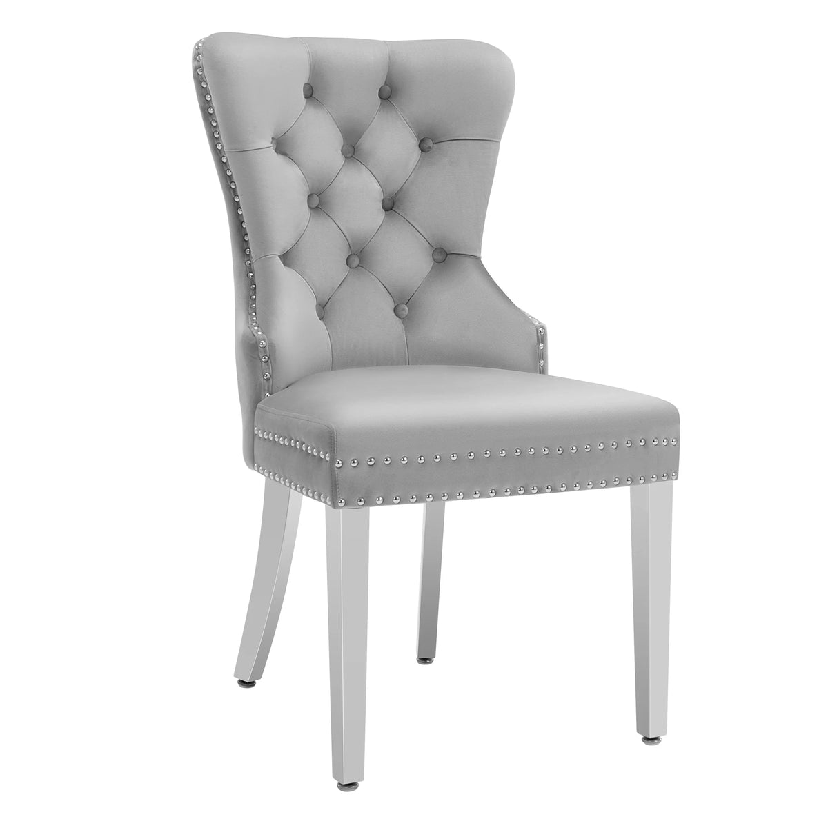 Velvet Wingback Dining Chairs Set of 2 Light Gray R4786