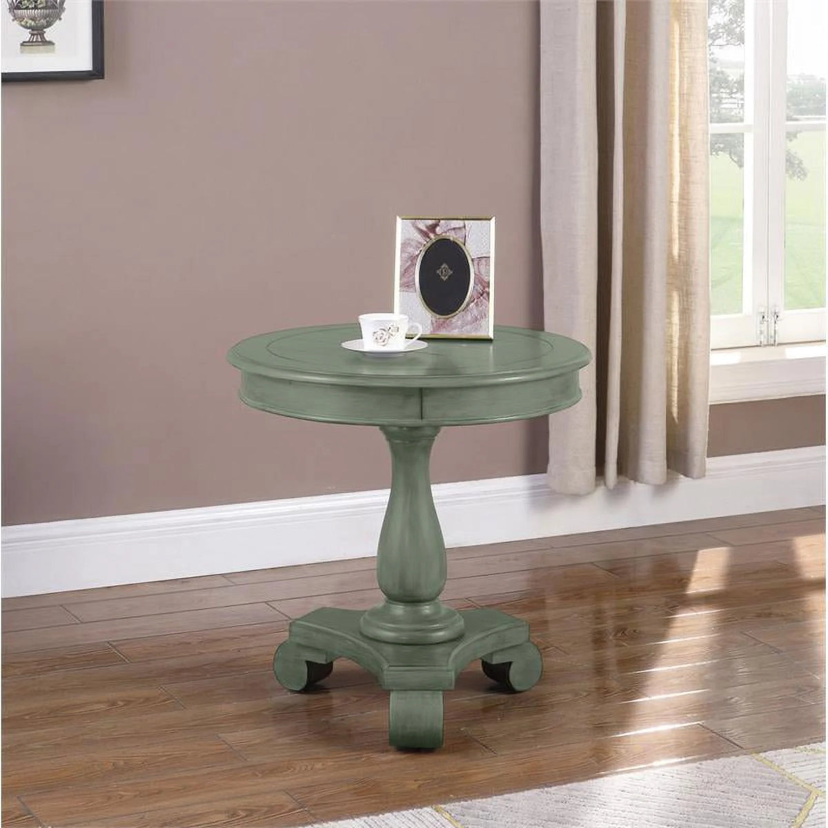 Round Engineered Wood End Table in Green W784057