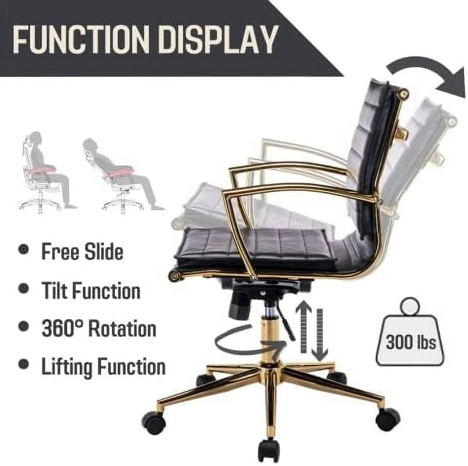 Beige Leather Office Chair with Wheels W8340
