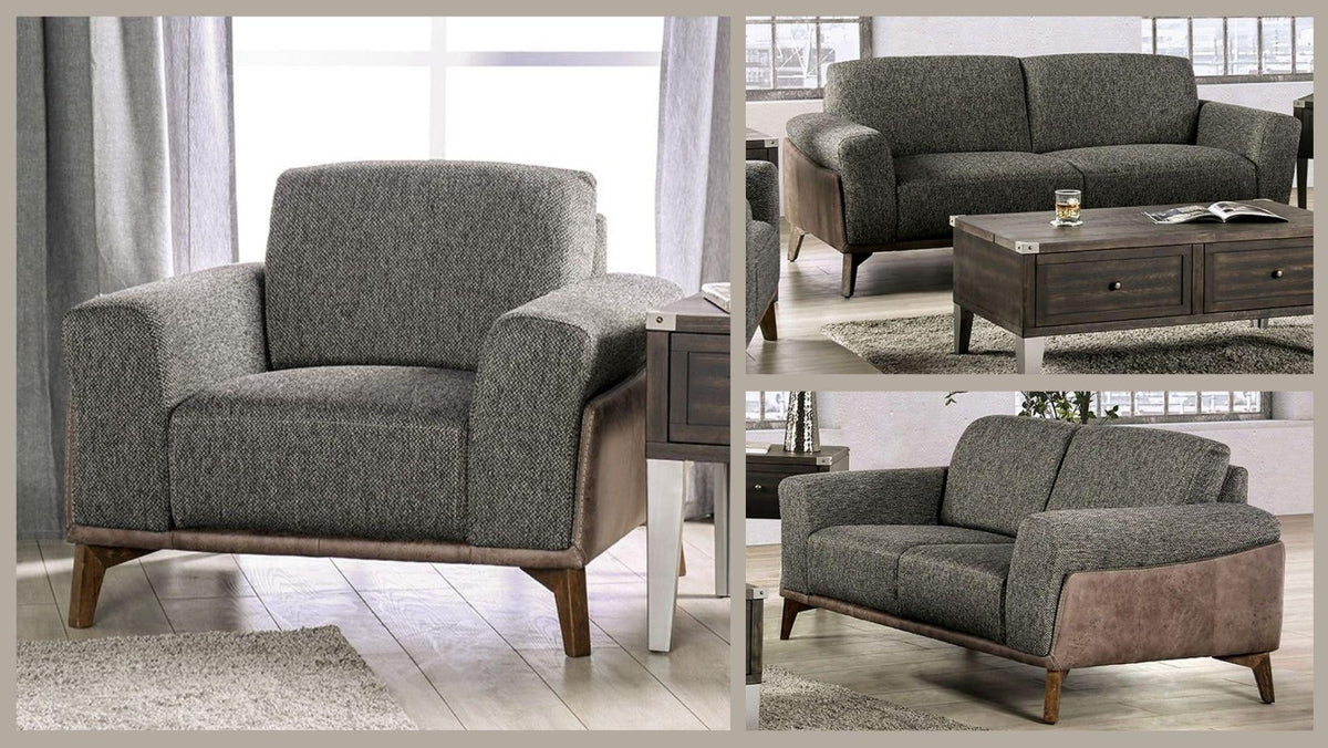 Gray Fabric & Leatherette Sofa J6628