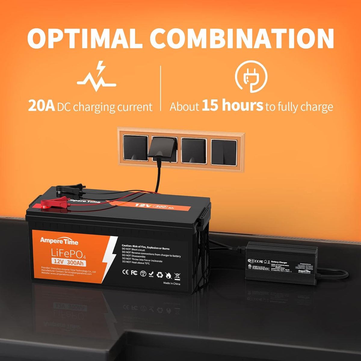 12V 300Ah LiFePO4 Battery with 20A Charger D616144