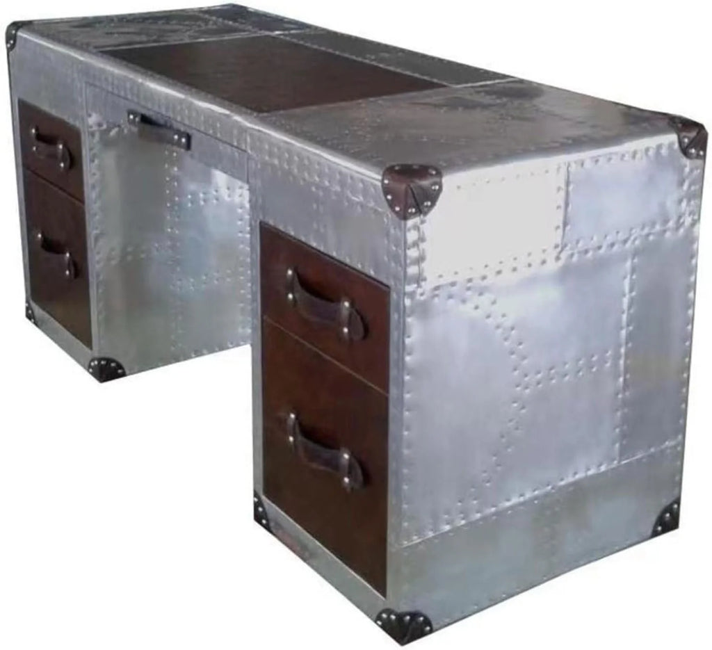 Aluminum Desk with Leather Drawer Q2746