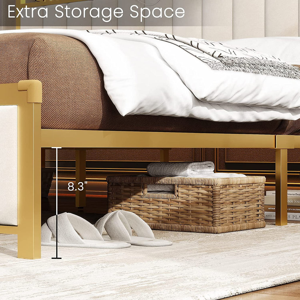 LED Queen Bed Frame with Storage Headboard and Drawers Z5430
