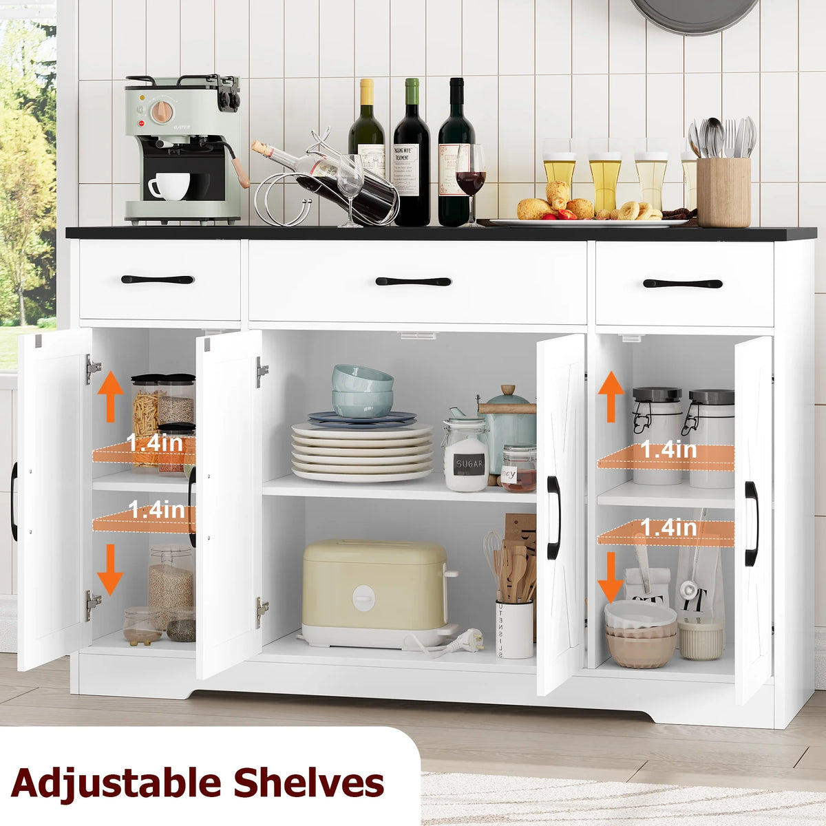 Black & White 4-Door 3-Drawer Wood Sideboard E1489
