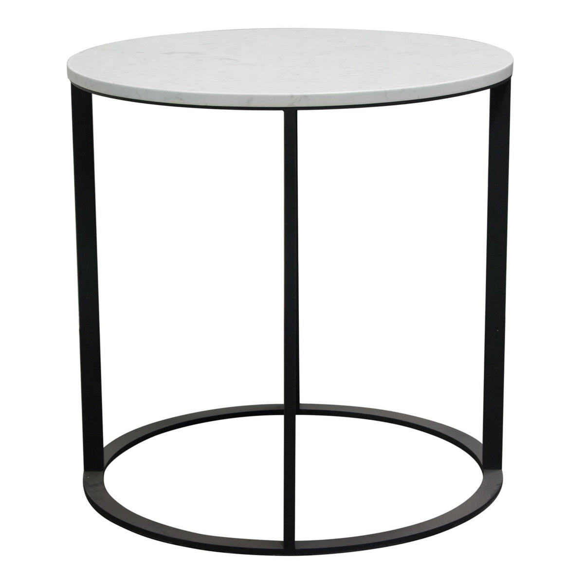Round End Table with Engineered Marble Top and Black Metal Base E6473