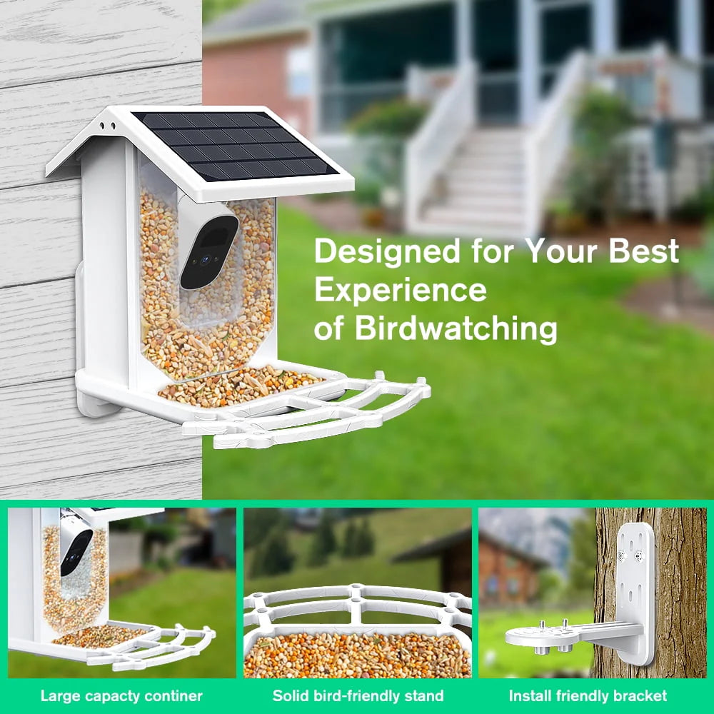 Smart Bird Feeder with Camera, Solar Panel, White U601