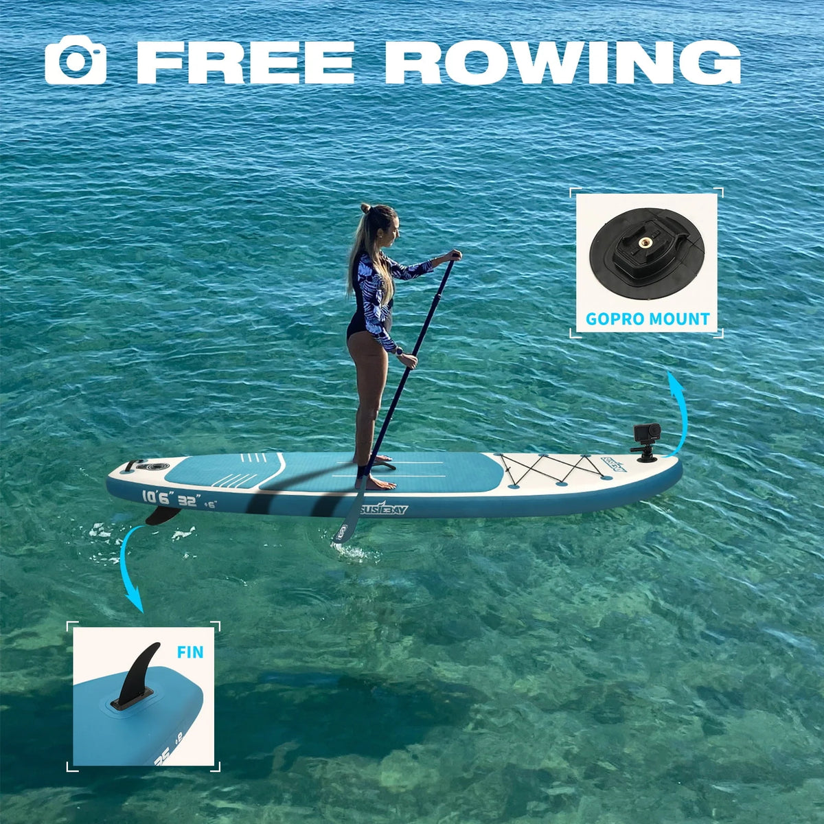 Inflatable Stand Up Paddle Board with Backpack, 10'6" 11ft Black Non-Slip Deck K637711