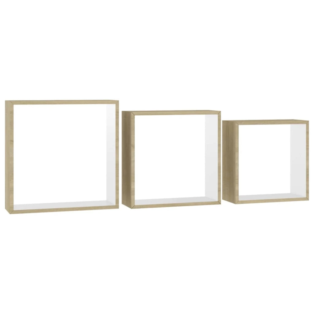 Set of 3 MDF Wall Mounted Floating Shelves White Sonoma Oak U85344