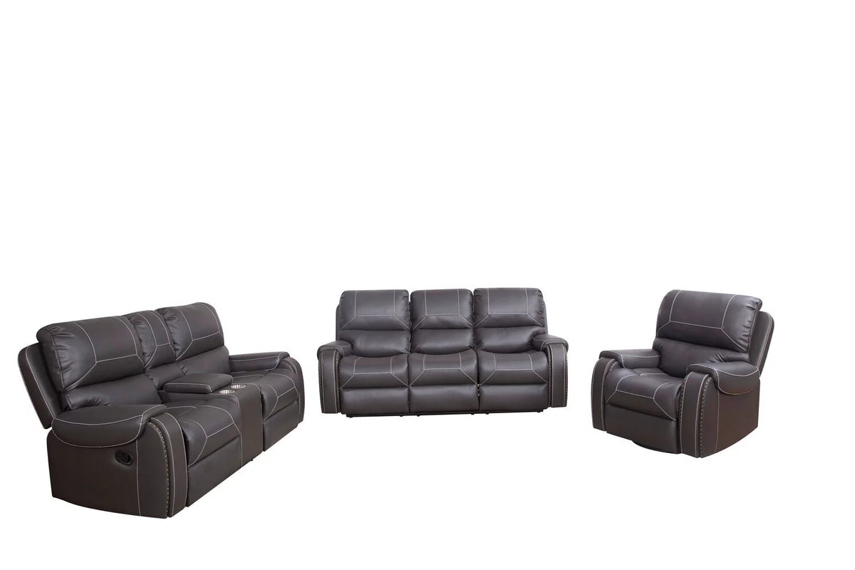 3-Seater Reclining Faux Leather Sofa with Drop-Down Table and Cup Holders F812