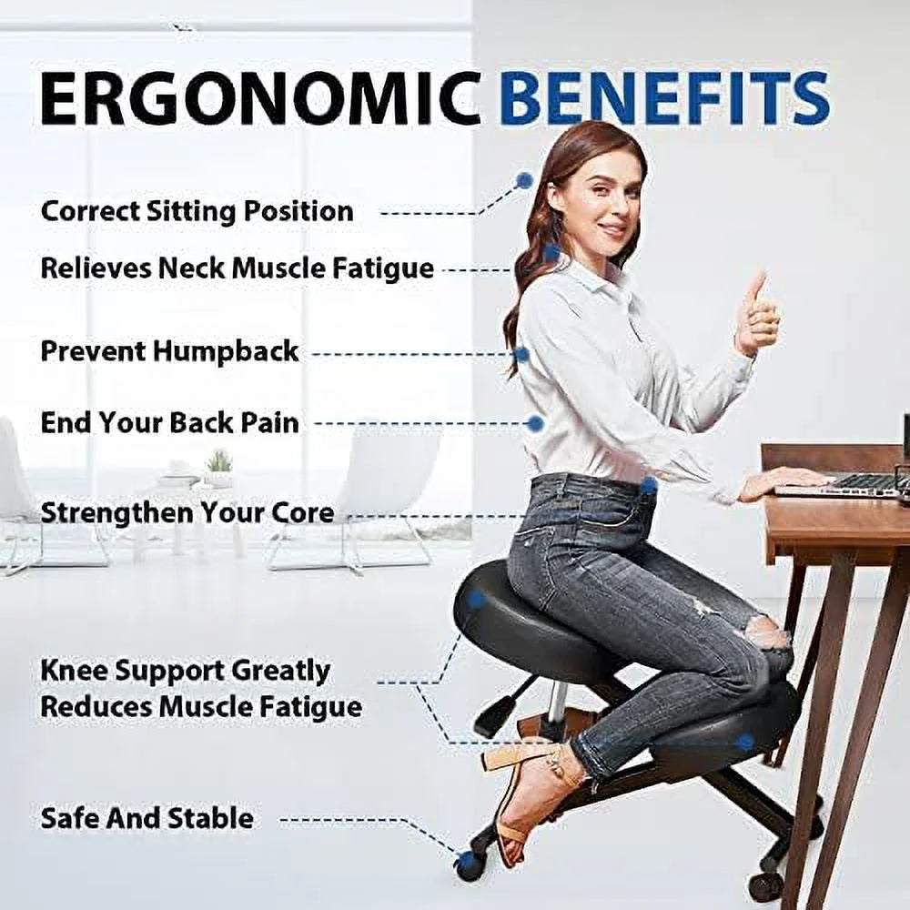 Height Adjustable Kneeling Chair with Foam Cushions and Casters P64177