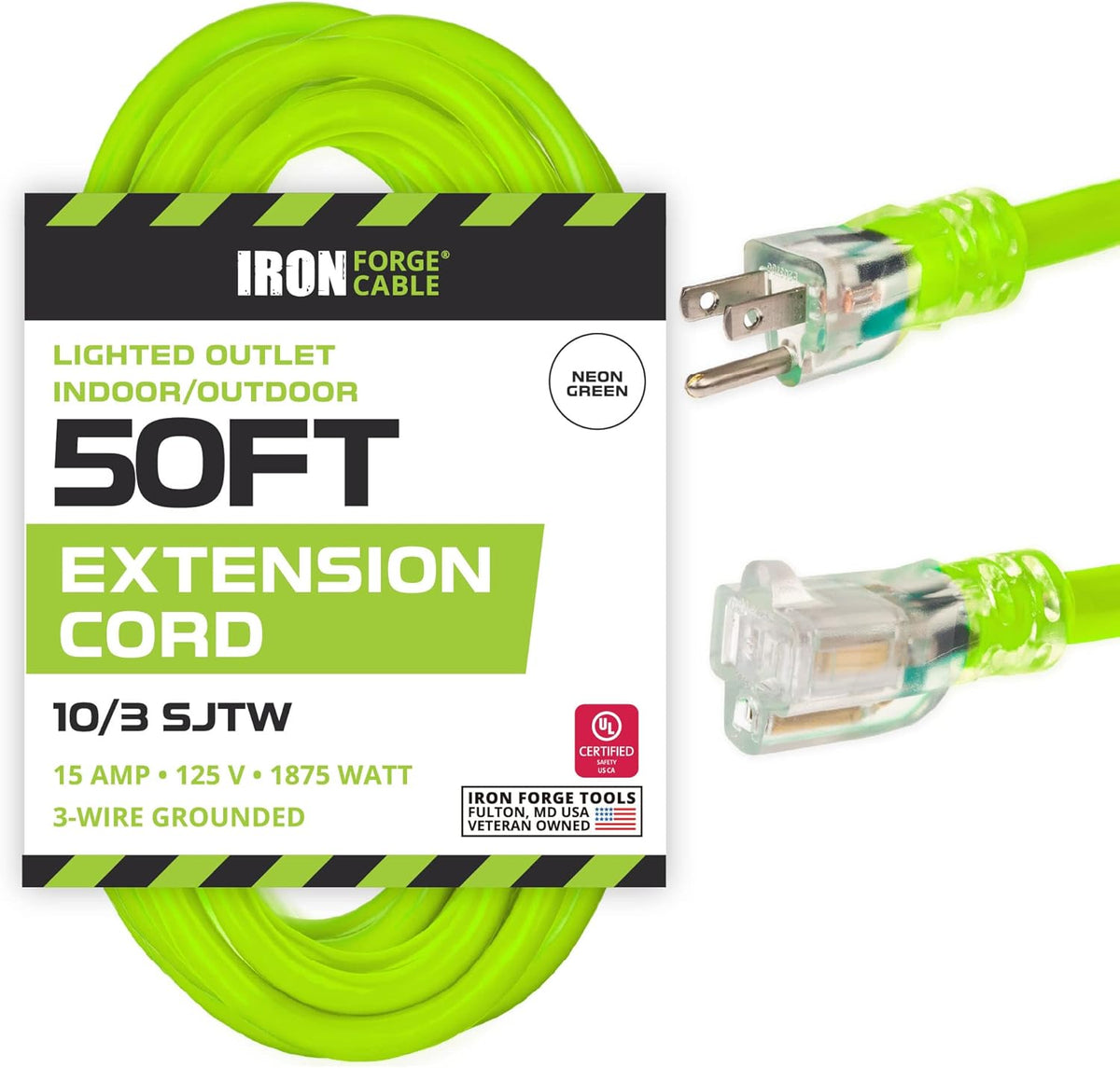 200 Foot Lighted Outdoor Extension Cord 10 Gauge Yellow I993001